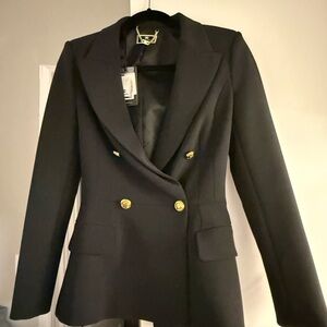 Gold Button Black Blazer with Tailored Fit